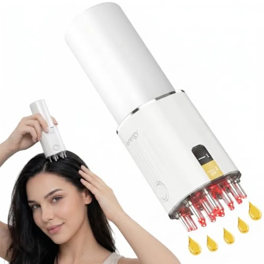 

Renergy Electric Hair Oil Applicator for Scalp Red Light Therapy Direct Brush with Vibration and Microcurrent Minoxidil Applica