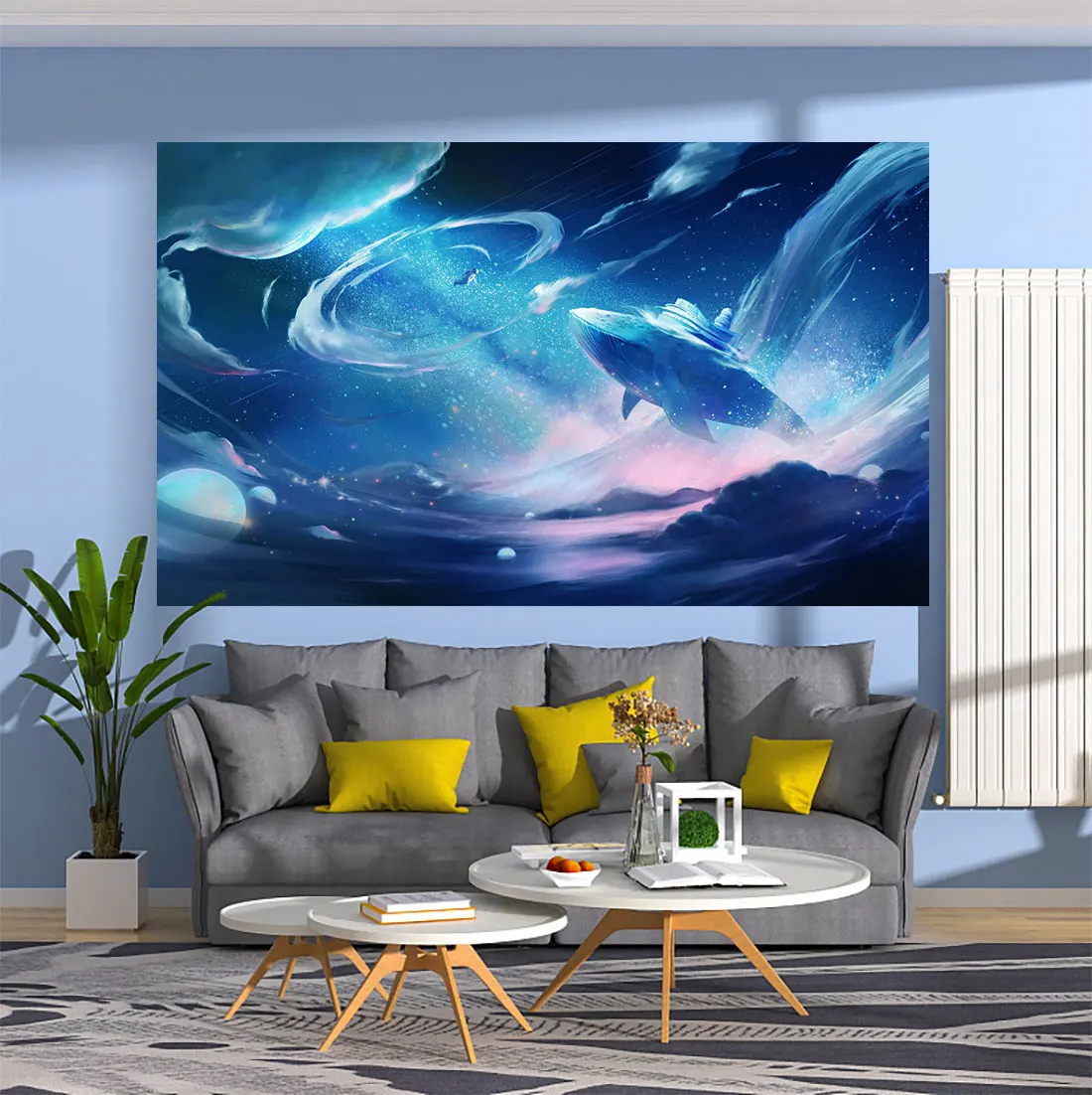 

QdDeco Fantasy Art Tapestry Flying Whales Meme Wall Hanging Carpets Boho Bedroom Decoration Aesthetic Home Decorative