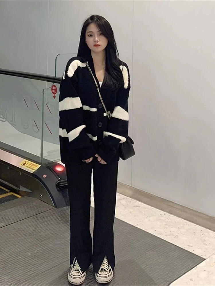 

Осенний длинный вязаный свитер Sve V-Ne, кардиган, женская свободная открытая рубашка в ленивую полоску, весенне-осенняя верхняя одежда