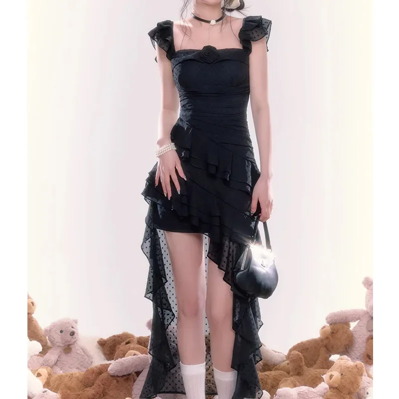 

Long Tailed Dress Women 2000s Vintage Clothing Casual Bodycon Slim Black Y2k Midi Dress Even Party Elegant Beach Korean Summer