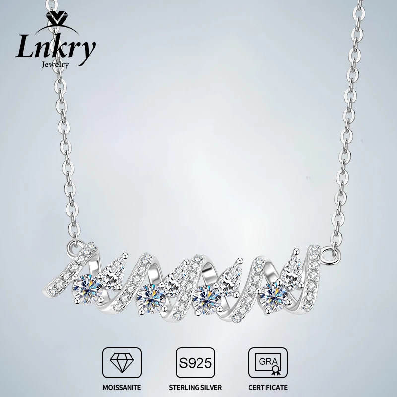 

Lnkry Round Pear Cut Moissanite Necklace For Women Bijoux Argent 925 Sterling Silver Wavy Shape Pendant Necklaces Jewelry Gift