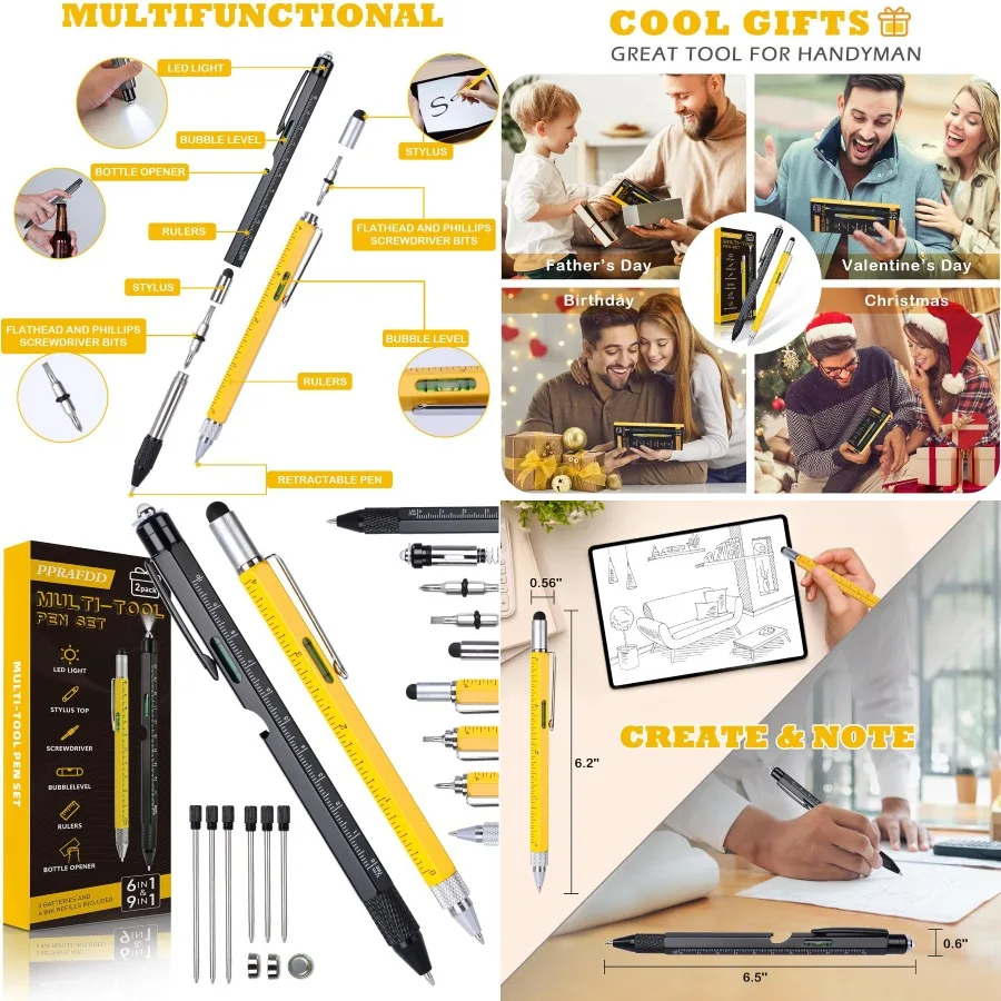 

9 in 1 Multitool Pen Set for Men: Practical and Versatile Gift for Fathers Day Birthday Valentine's Day Stocking Stuffers Ideal
