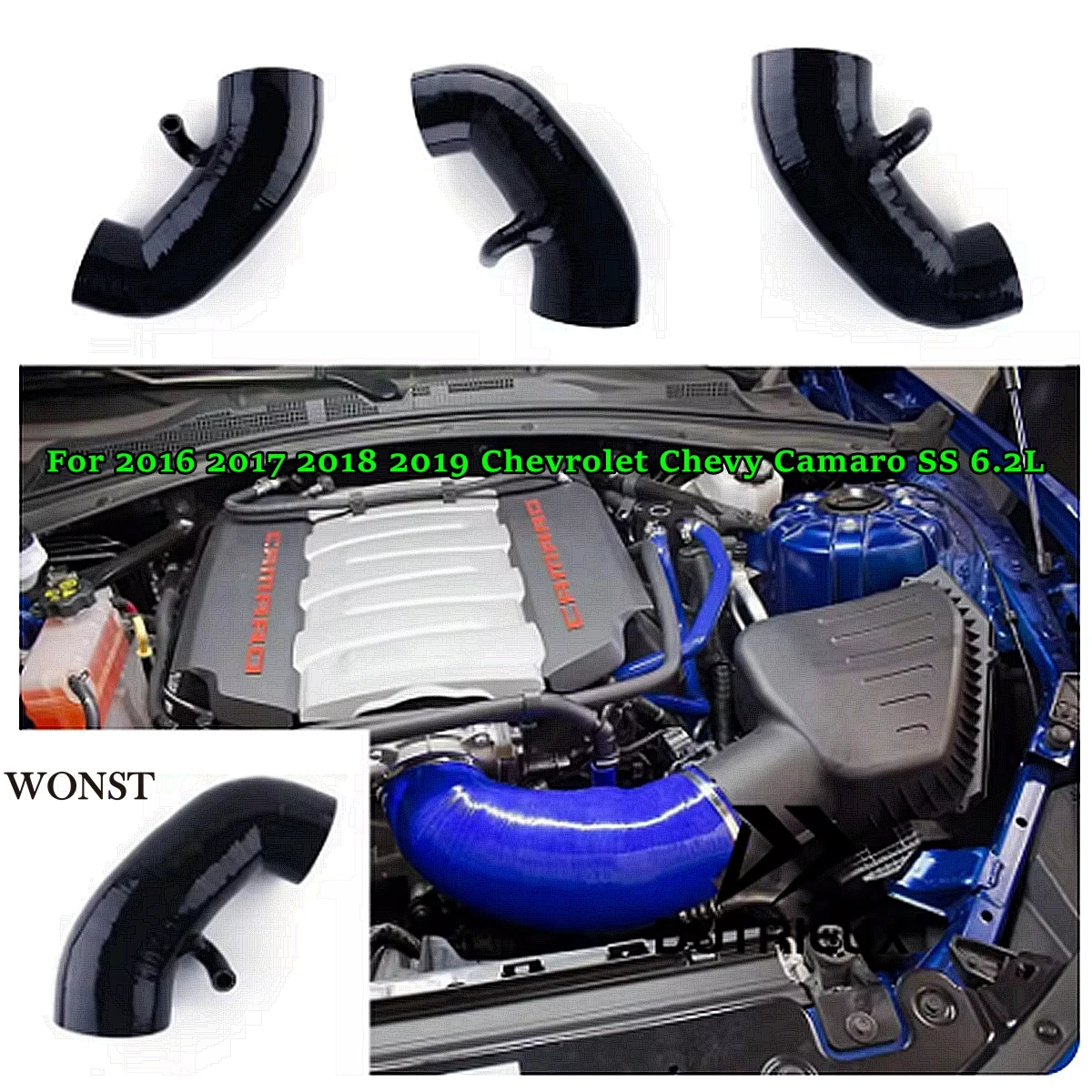 For  2016 2017 2018 2019 Chevrolet Chevy Camaro SS 6.2L Silicone Induction Hose