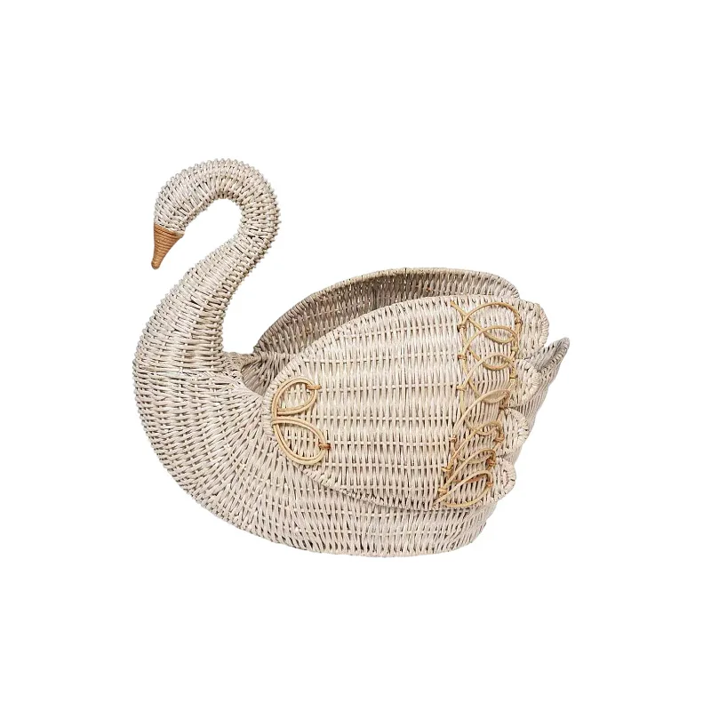 European rattan swan storage basket, books and sundries, hand-woven storage basket, living room desktop ornament decoration