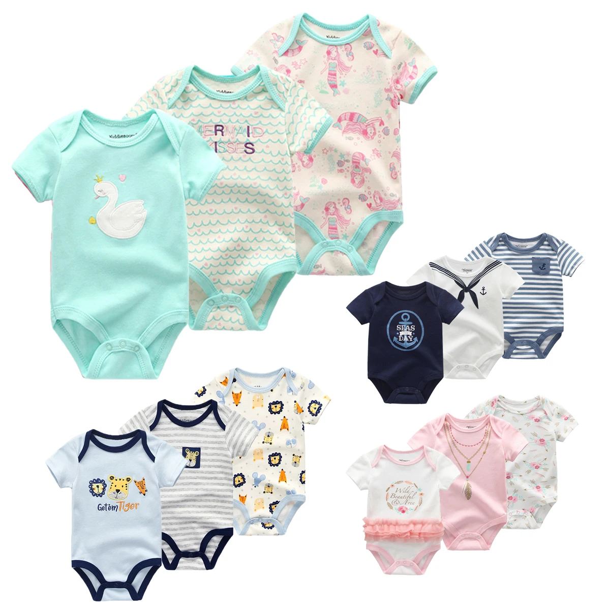 

3Pieces Unisex New Born Bodysuits Set Cotton Baby Clothes 0-12M Short Sleeve Bebes