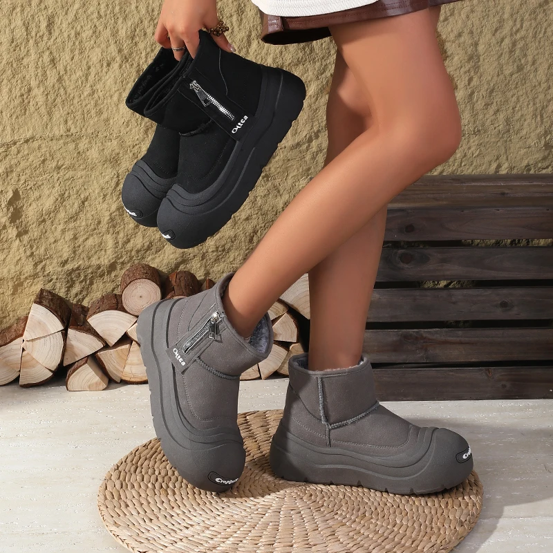 2025 جديد! أحذية للجنسين قبيحة لطيفة بمقدمة مستديرة - مبطنة بالصوف للخريف/الشتاء، دفء سميك، أحذية قطنية ذات نعل سميك