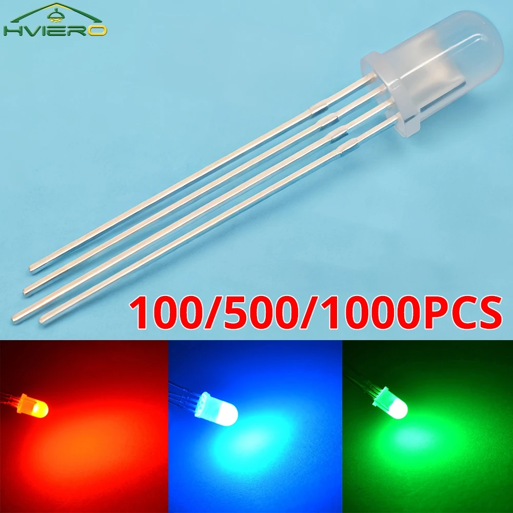 

100/500/1000X RGB Light Tri-Color Common Cathode DIY Billboard Atmosphere Bulbs Emitting Diodes LED 5mm Round 4pin Diffused Lamp