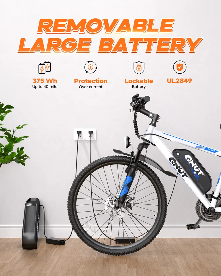 QNUT Electric Bicycle for Adults – 21‑Speed Gear 26" Mountain Electric Bike, 1000W Peak, 20MPH, 36V 10.4Ah Removable Battery, Aluminum Frame, UL 2849 Certified Ebike image 8