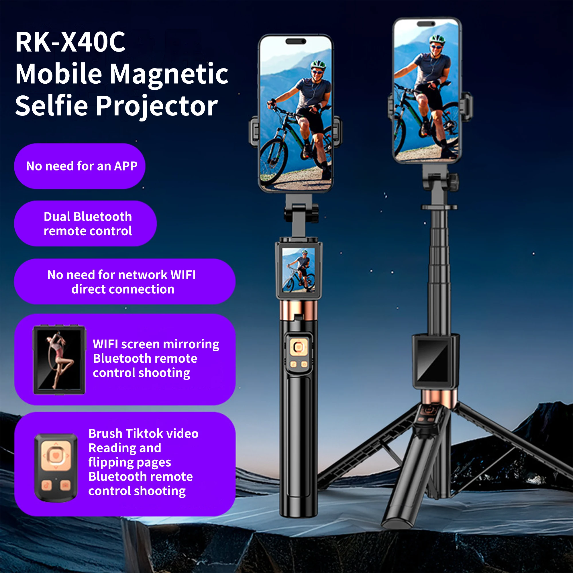 

2025 hot sale New CL07 Selfie Stick 1.7m Long Screen Projector Wifi Remote Control Selfie Stick Tripod