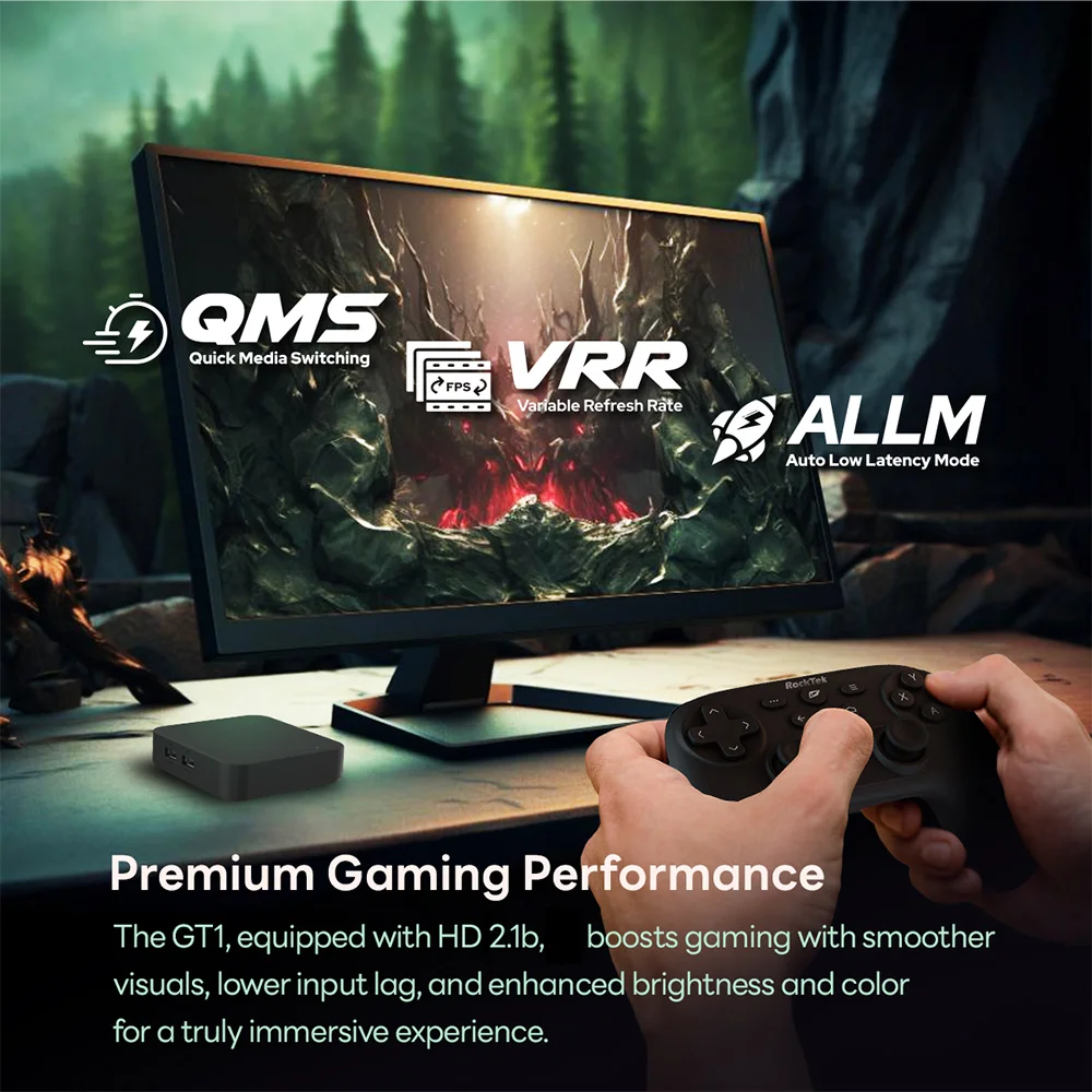 RockTek GT1 UHD Google TV Box Google Certified 2GB 32GB Realtek1325 A55 Edge AI Support Dolby Atmos 2T2R Wifi5 BT5.2 Android Box