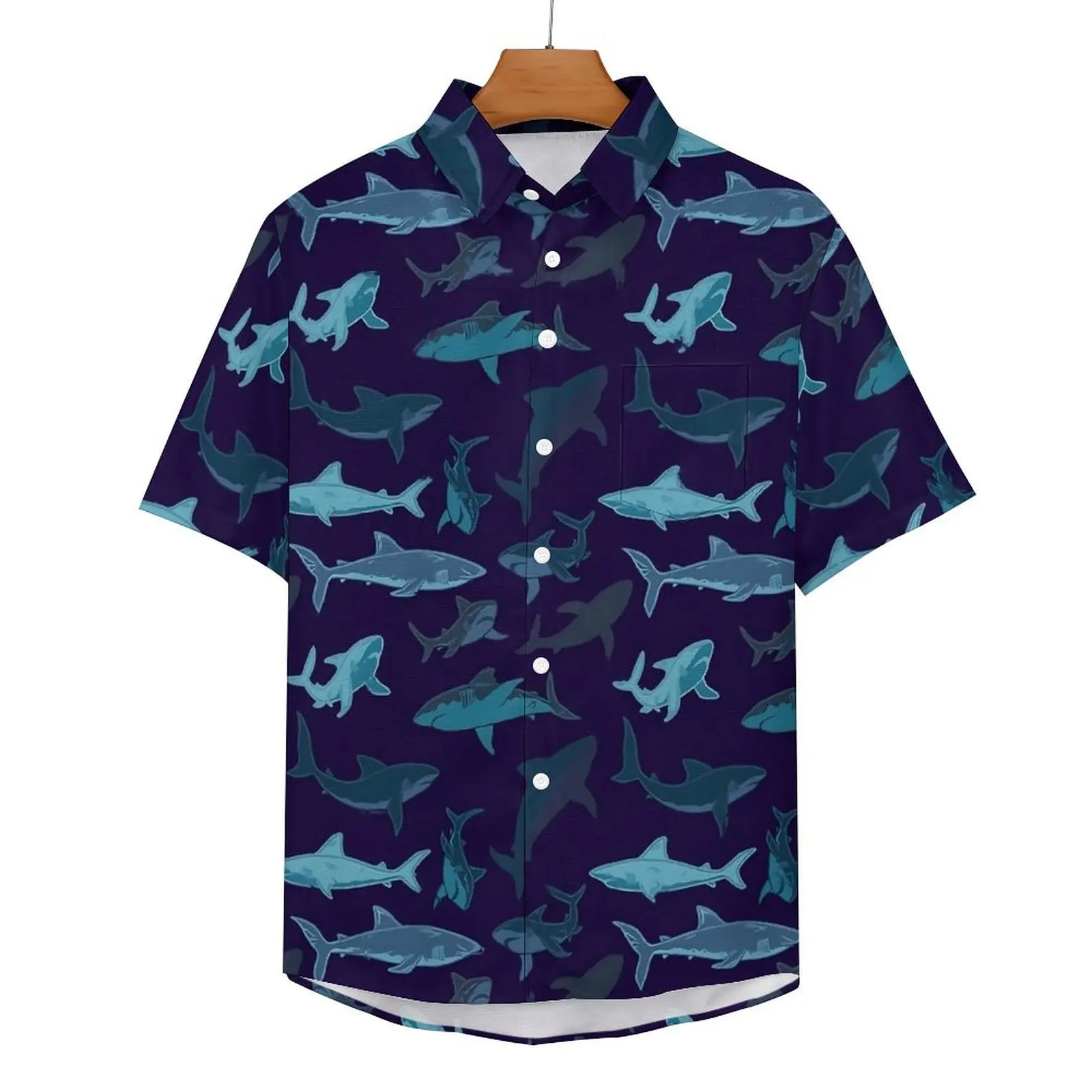 

Blue Sharks Loose Shirt Men Vacation Camo Camouflage Casual Shirts Summer Pattern Short Sleeve Aesthetic Oversized Blouses