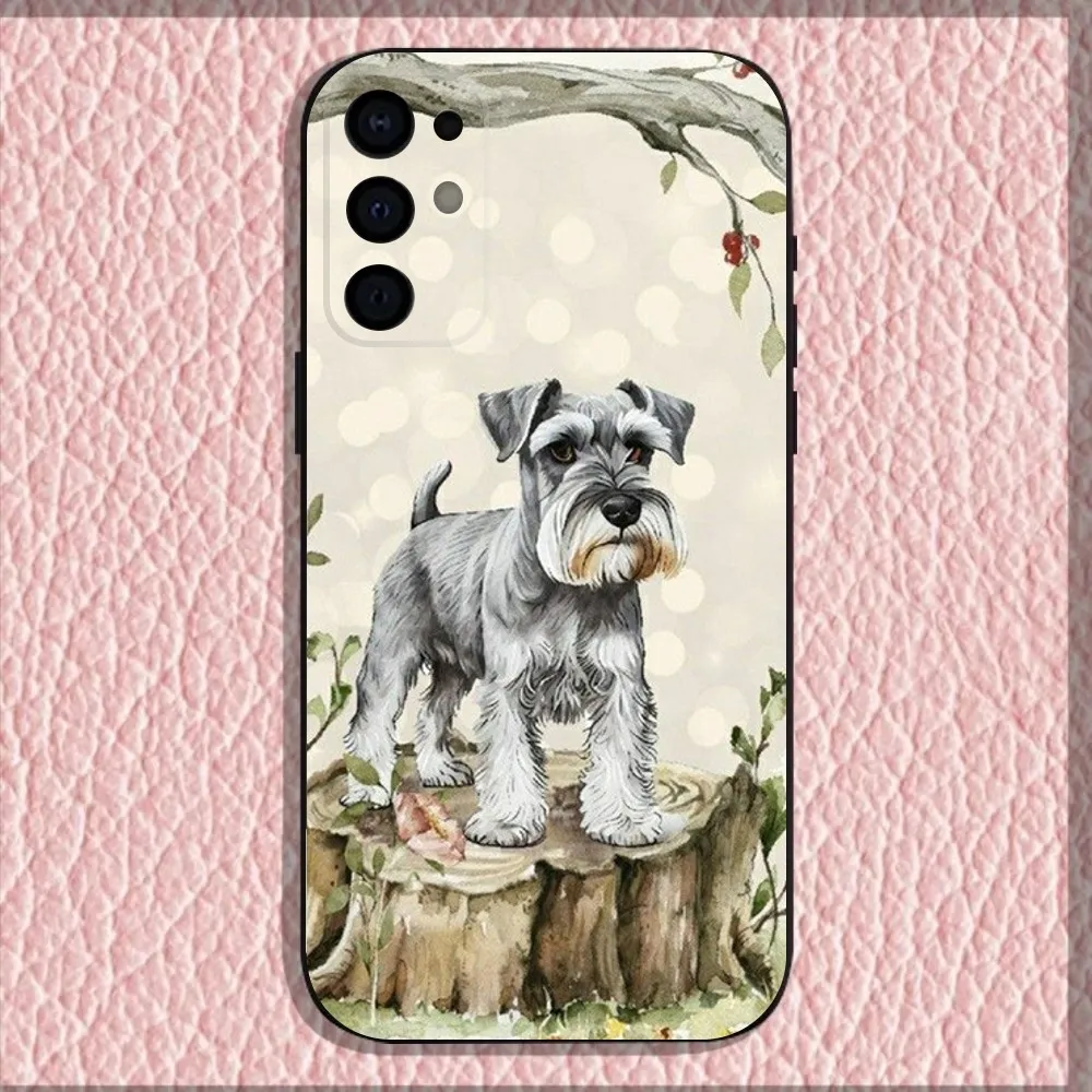 Funda de teléfono de perro Schnauzer de dibujos animados para Samsung S25,S24,S21,S22,S23,S30,Ultra,S20,Plus,Fe,Lite,Note,10,9,5G cubierta negra