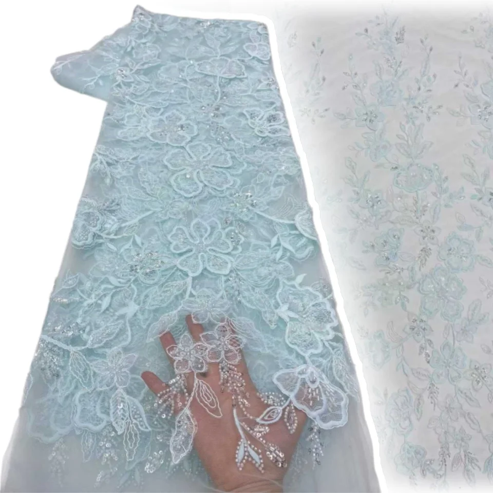 

Африканское кружево 2026: Высококачественная французская 3D-ткань с цветочным узором, нигерийские пайетки, бисерное тюлевое кружево для женских вечерних платьев, 5 ярдов, 2324