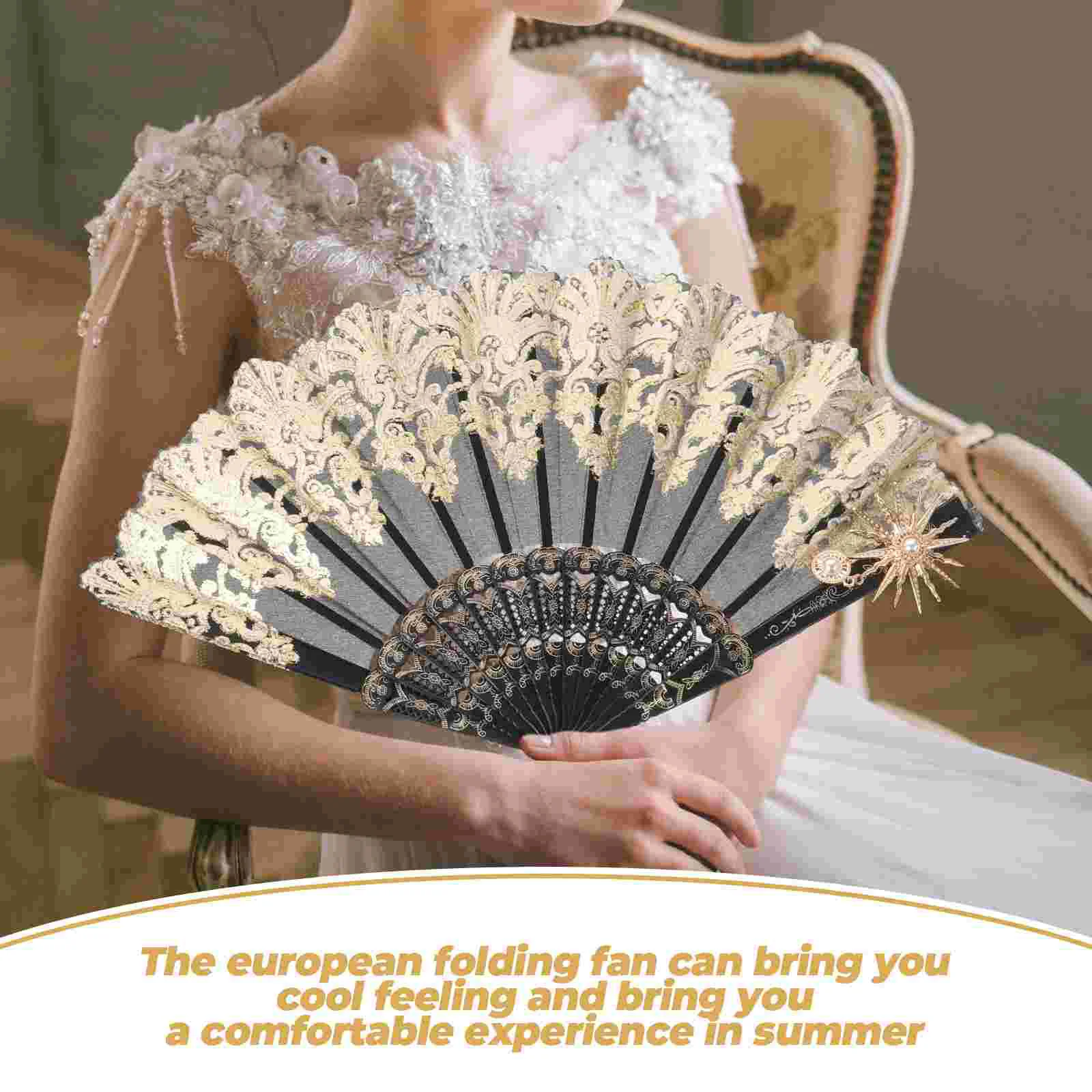 Palace Style Folding Fan Cloth Hand for Women Foldable Held Vintage Handheld Portable Wedding Pendant
