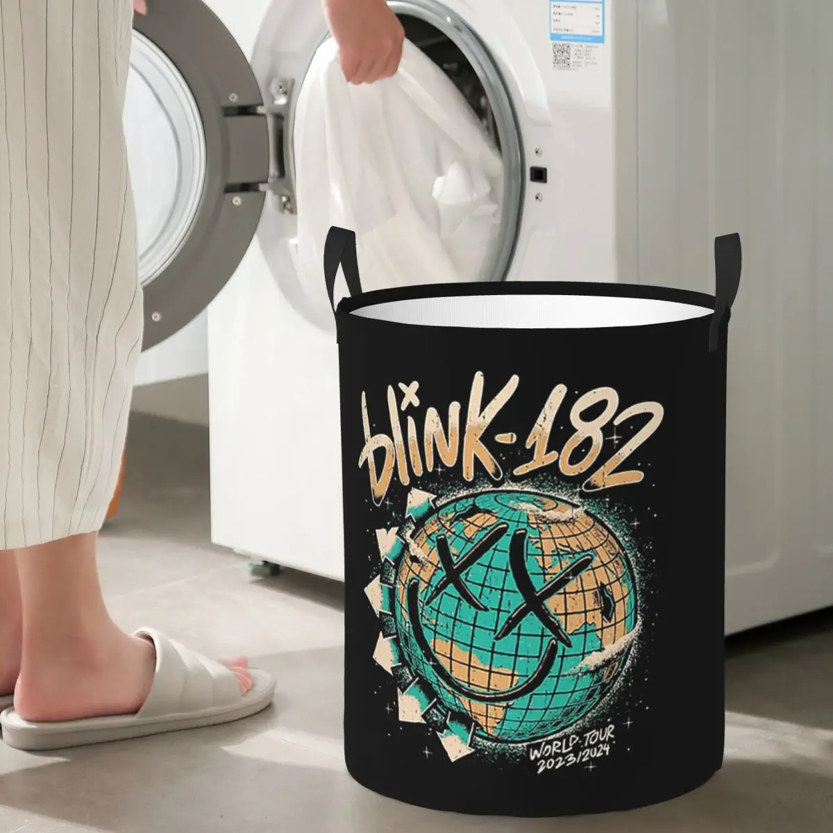 Blink 182 punk sorriso cestas de lavanderia dobráveis roupas sujas brinquedos cesta de armazenamento de artigos diversos grande cesto à prova dwaterproof água para casa crianças