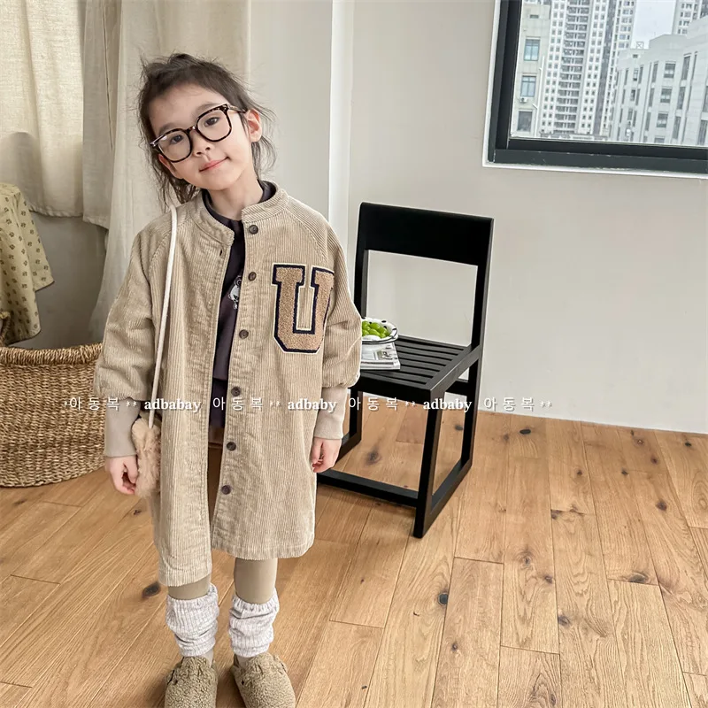 

2023 Children Clothing Kids Autumn and Winter Coat Korean Style Corduroy Girl and Boys Solid Color Cashmere Winter Trench Coat