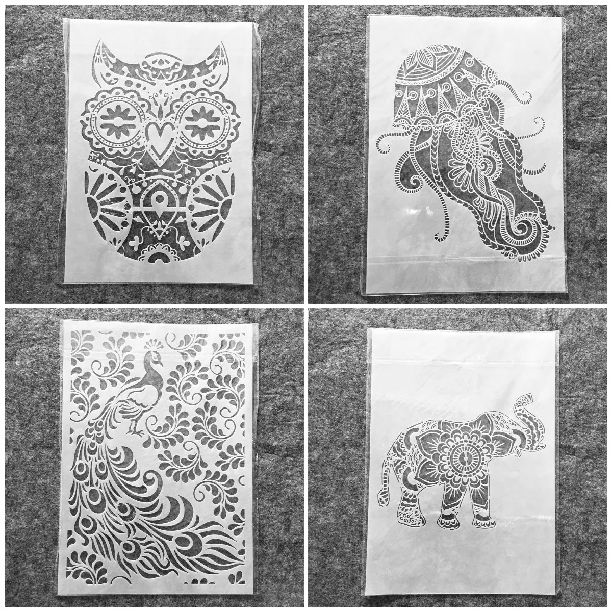 

4Pcs A4 29cm Mandala Elephant Peacock DIY Layering Stencils Wall Painting Scrapbook Coloring Embossing Album Decorative Template