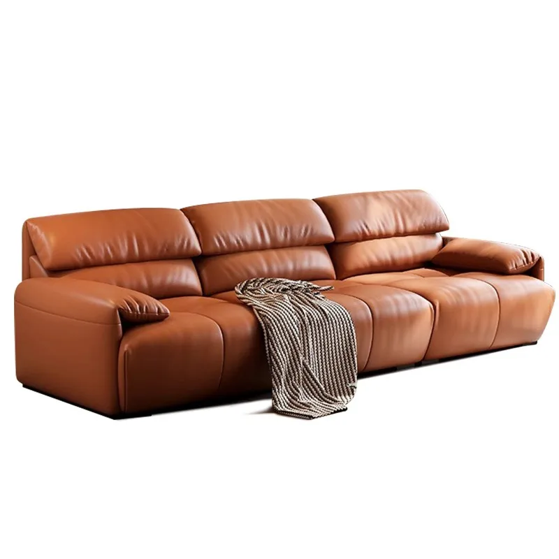 Retro style elephant ears leather down sofa, medieval style living room first layer cowhide space cloud sofa