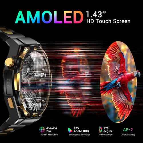 Imagen 2 del producto Nuevo Reloj Inteligente W90 Pro GPS 2026 con Linterna, Pantalla AMOLED HD de 1.43'', 900mAh, Bluetooth, Resistente al Agua, Reloj Deportivo para Hombre y Mujer