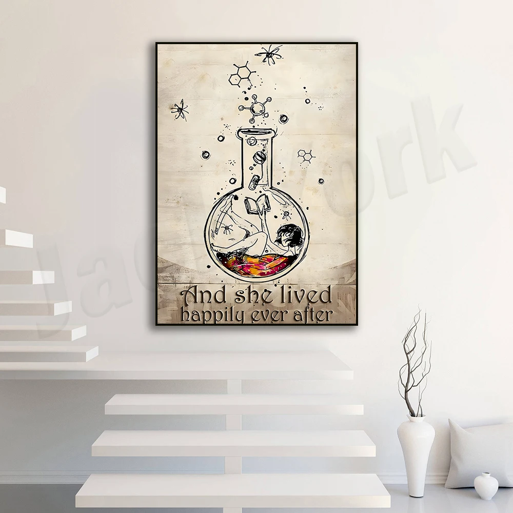 لقد عاشت بشكل سعيد بعد الملصق، ملصق الكتاب، ملصق الكتاب العتيق، حب قراءة الملصق، فن الصحة العقلية، هدية دودة الكتب #2