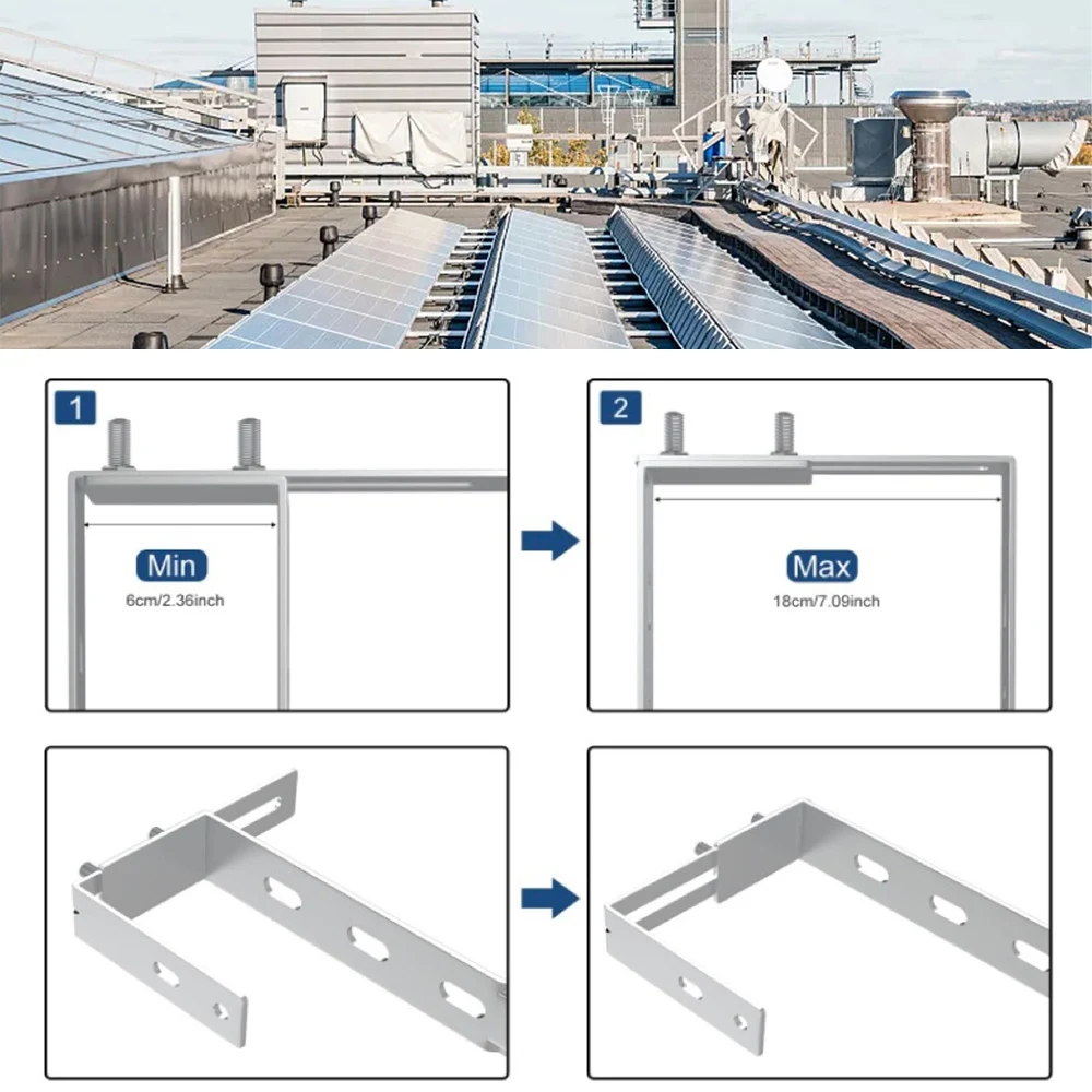 A Set Adjustable Solar Panel Holder Hook Photovoltaic Panel Bracket Mount Hook Rust-resistant For Balcony PV System Installation