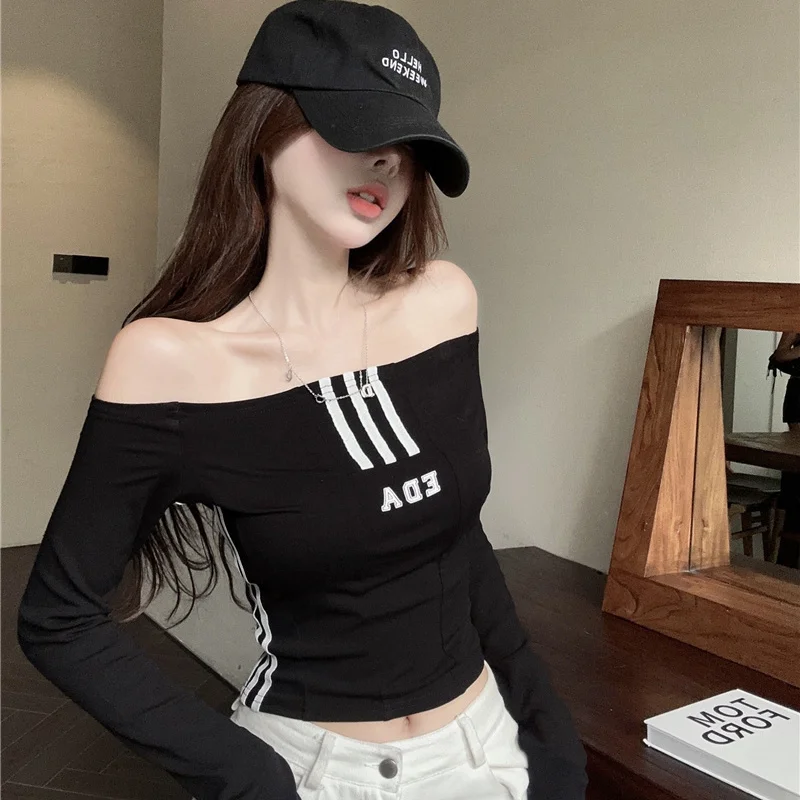 Slash Neck Women\'s Clothing Long Sleeve Tops Casual Ladies Pullovers Fashion Striped New Summer Thin Interior Lapping T-Shirts