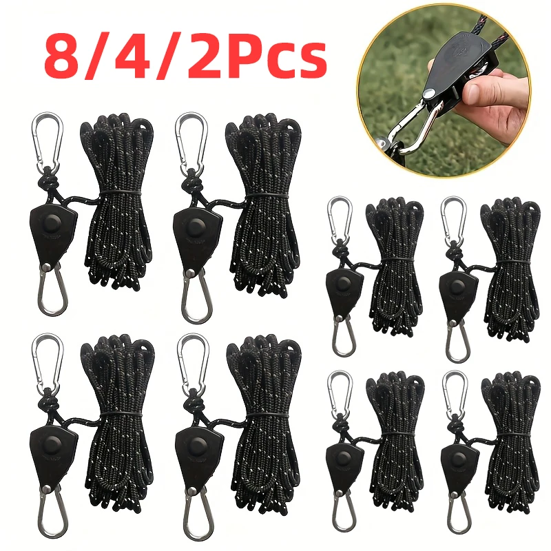 4mm*4m Camping Tent Tie Down Rope Tightener Fastening Pulley Ratchet Hangers Awning Rope Hook Canopy Buckle Rope Tightening Tool