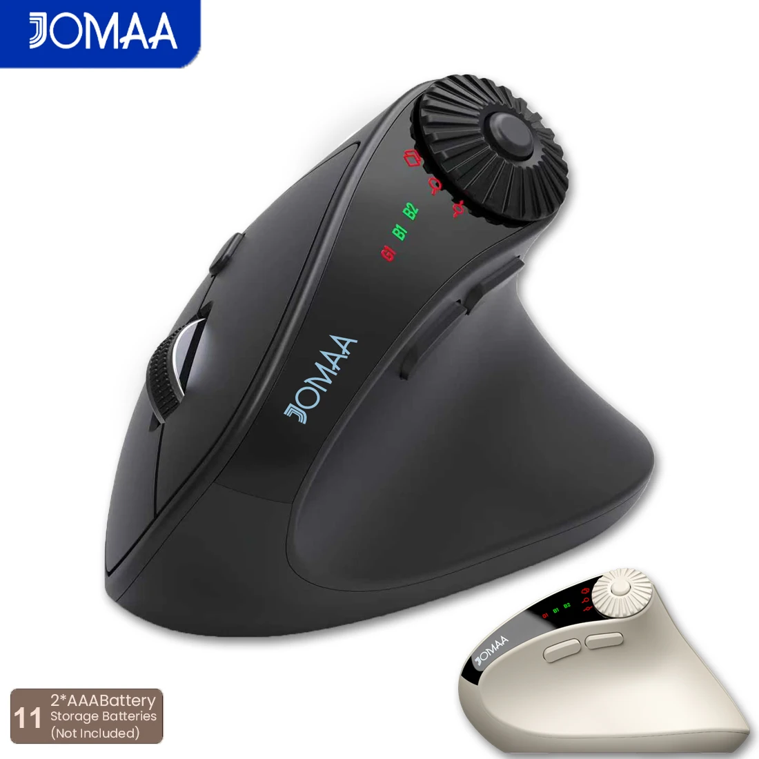 Ergonomic BT&2.4G Wireless Vertical Mouse with Function Adiustment Knob, 4000DPI Computer Mice for Laptop/Desktop-Black/Beige