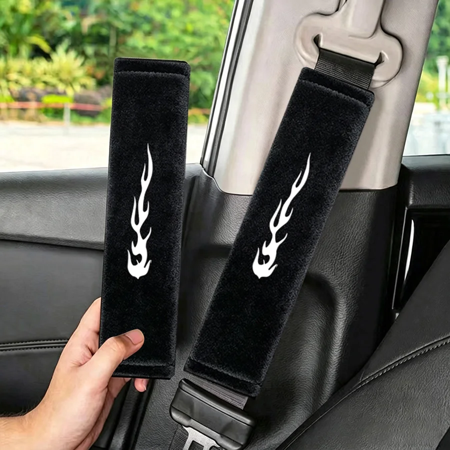 2pcs car seat belt cover, crystal velvet white flame pattern shoulder guard, soft and comfortable, car interior accessories