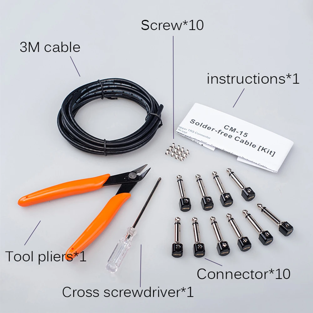 JOYO CM-15 Guitar Cable Solder-free Cable Set 6.35mm Connector 3m PVC Copper Anti-noise Cable Guitar Pedal Cable Kits