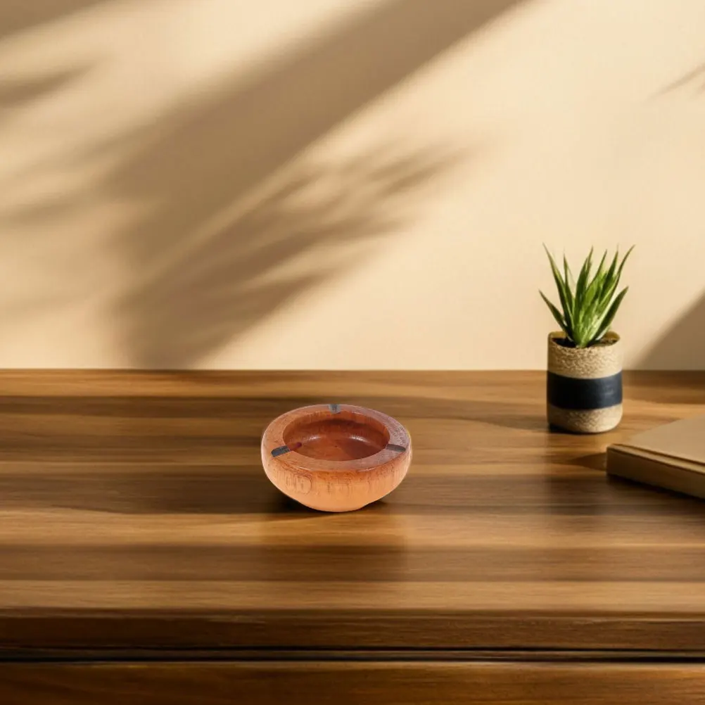 

2pcs Wood Ashtray Round Cigarette Holder Large Capacity Retro Home Office Desktop Indoor Ash Tray Household Wood Ashtray For