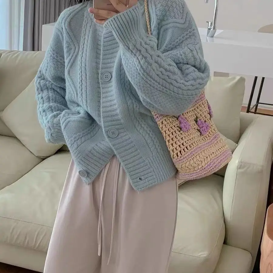 

Solid Color Sweater Women's 2026 Spring New Loose and Versatile Korean Version Lazy Wind Knitted Sweater Cardigan Jacket