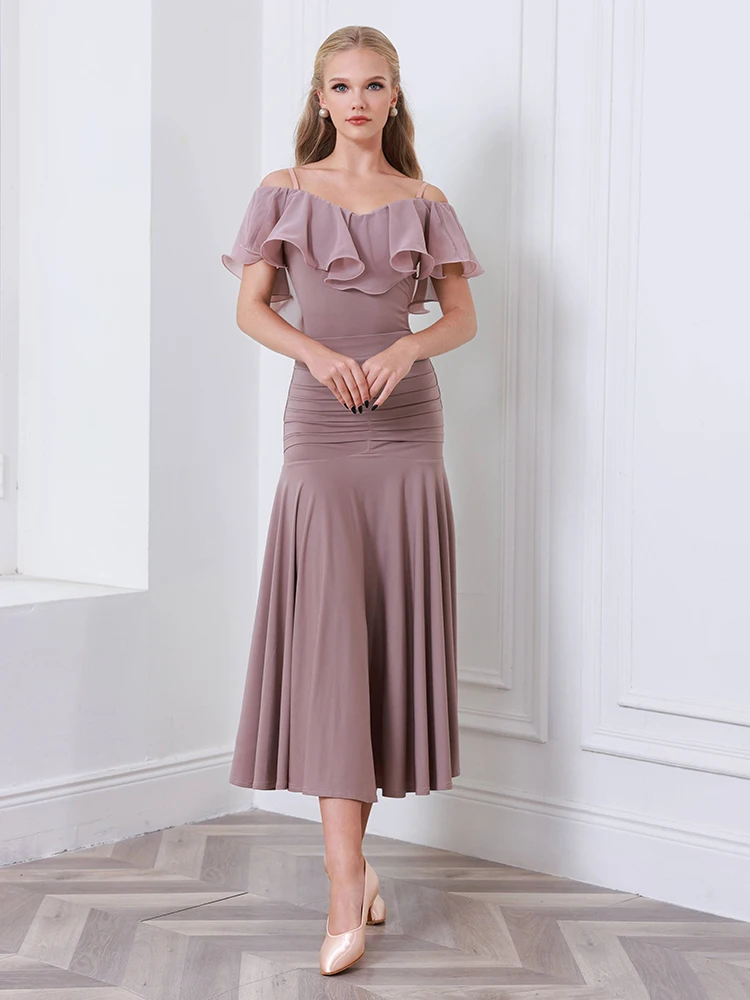 Robe de danse de salon pour femmes, vêtements de spectacle de danse sociale Standard, robe de compétition de valse, jupe justaucorps d'entraînement 2433