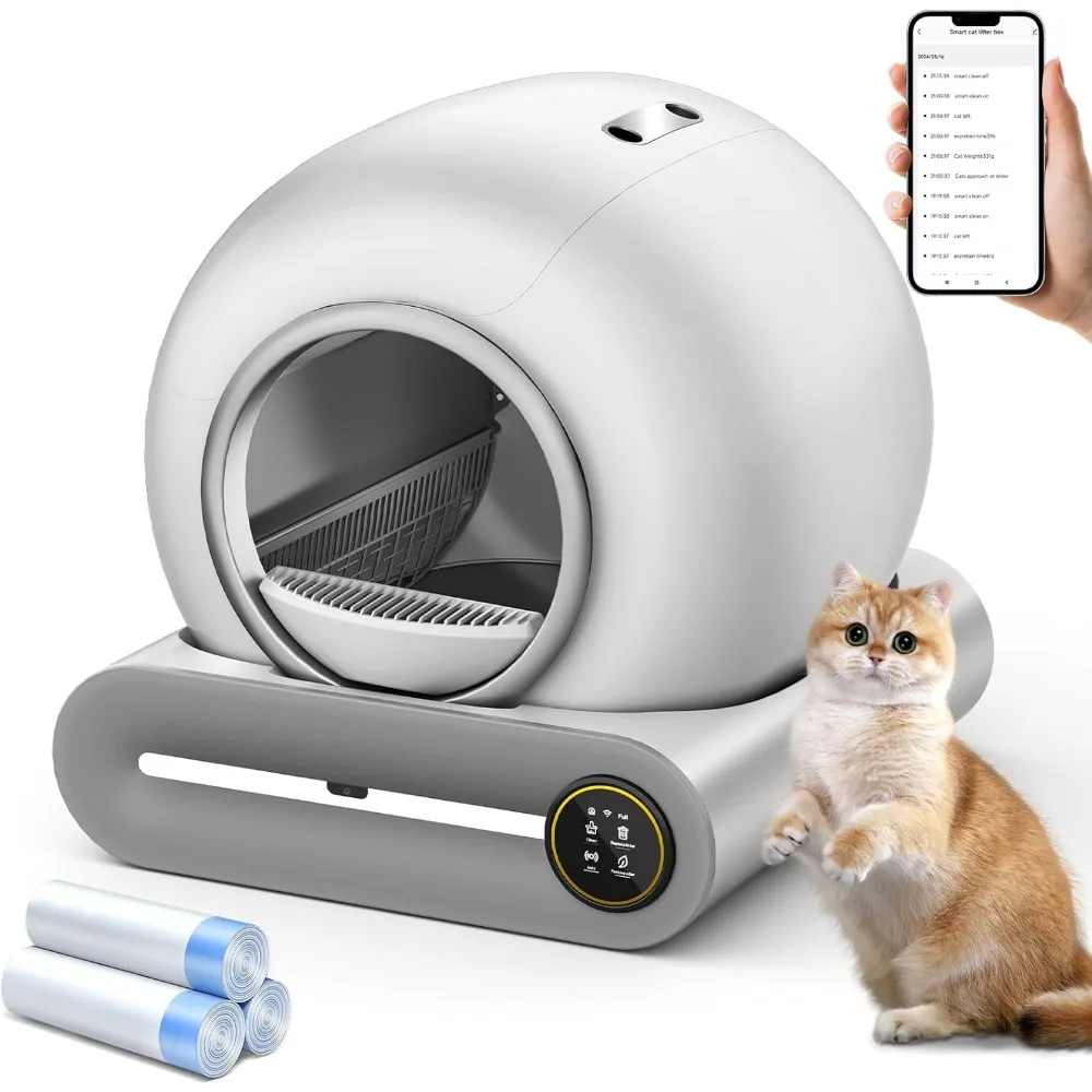 

Self Cleaning Cat Litter Box, 65L+ 9 L Extra Large Robot Automatic Litter Box for Multiple Cats, APP Control, Deodorization