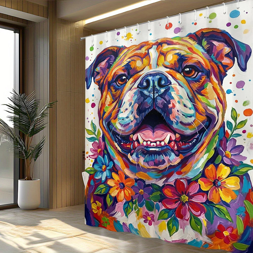 Vibrant Dog Portrait Shower Curtain Fun Colorful Puppy Art Bathroom Decor Waterproof Shower Curtain
