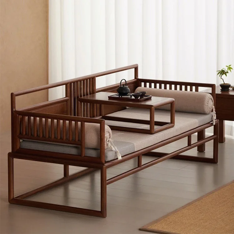 Novo estilo chinês, olmo antigo, cama zen, sofá, combinação, moderno, simples, móveis