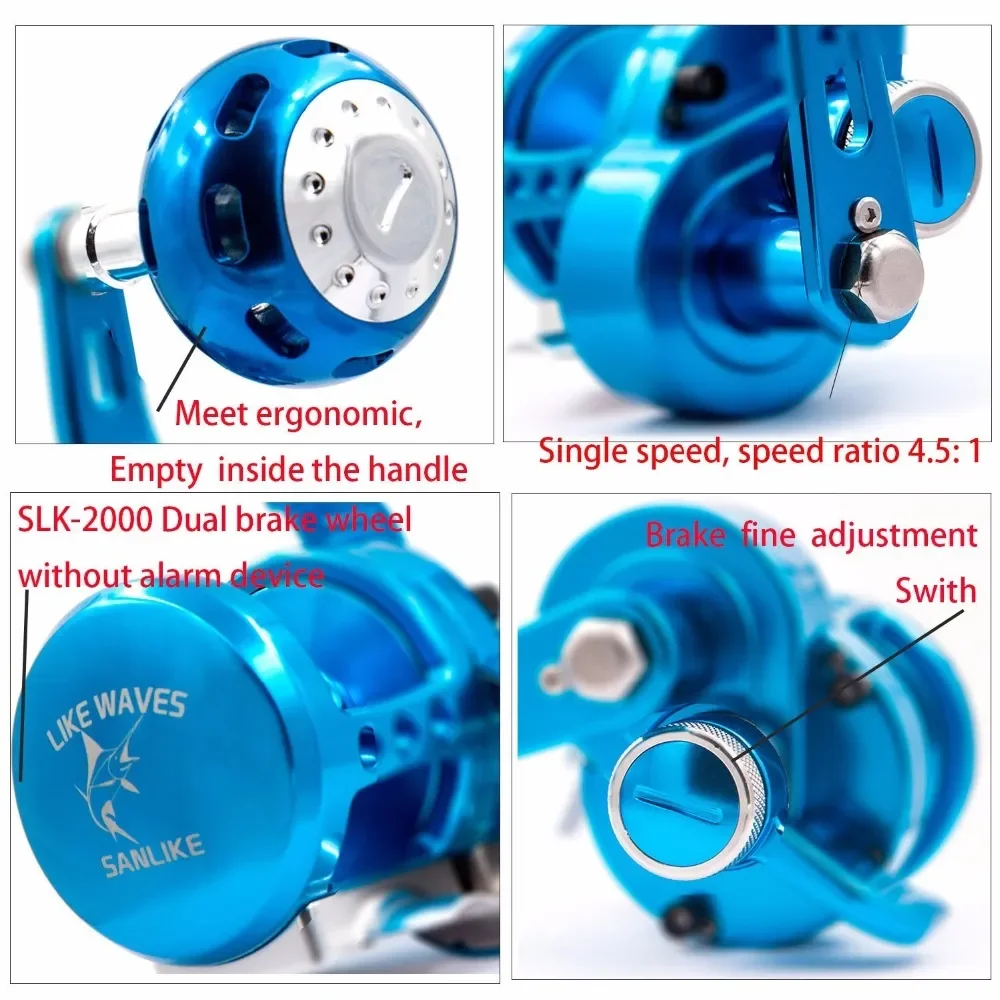 SANLIKE Trolling Ocean Reel Fly Fishing Reel Left & Right Hand Max Drag 28kg 7BB+1 Bearing CNC Aluminum Alloy wear resistant