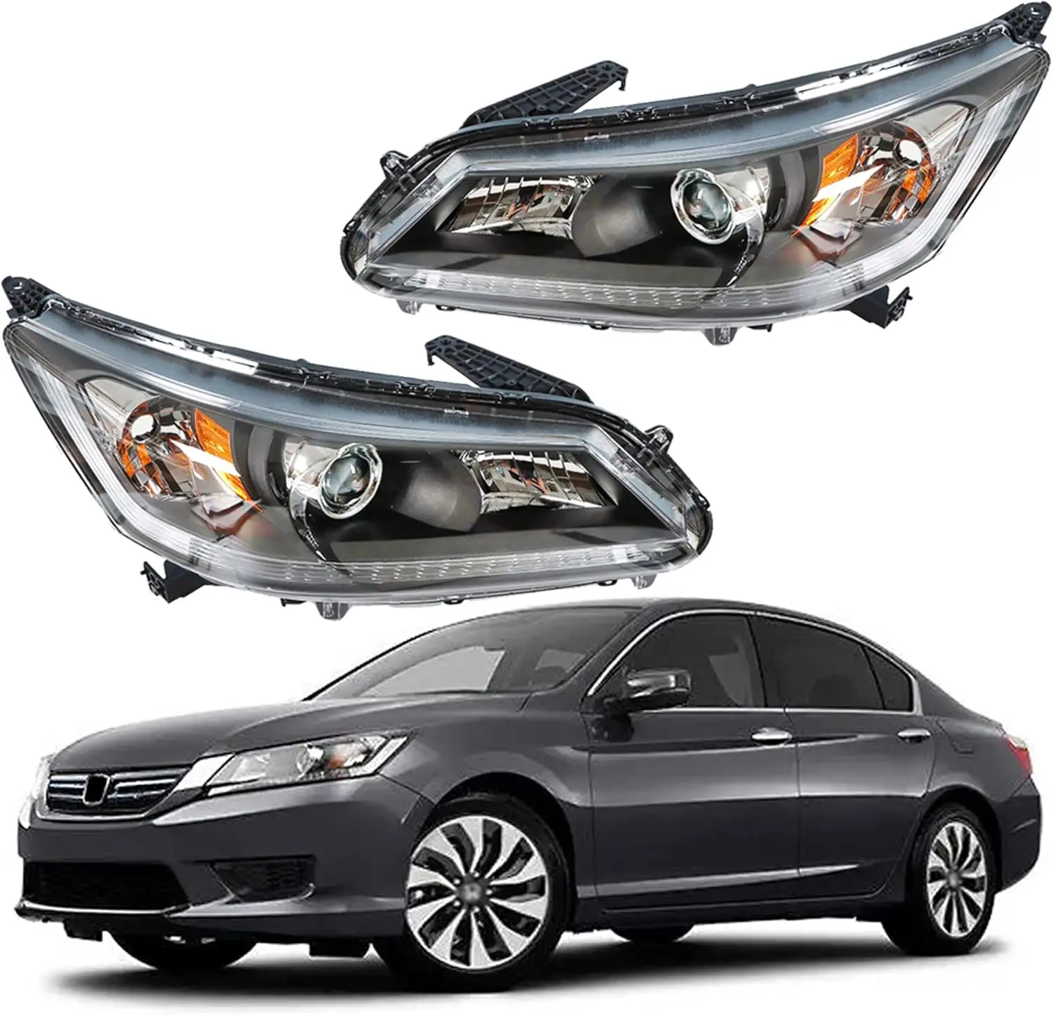 

Headlight Assembly Replacement for Accord 2013 2014 2015 Headlight Assembly without DRL Headlamps Pair Left and Right Side Headl