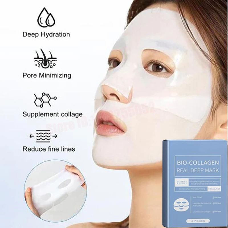 Bio-Collagen Real Deep Face Mask Sheets Brighten Firm Skin Anti Wrinkle Shrink Pores Professional Facial Moisturizing Whitening