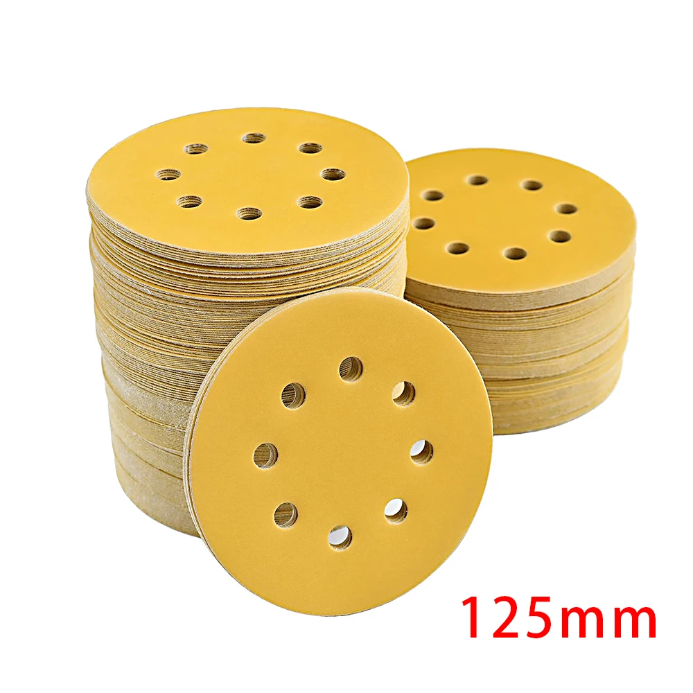 125mm 5 cali 8 otworów żółty papier ścierny, szlifowanie do dysz szlifierka samochodowa obróbka drewna metalowa tarcza szlifierska ścierne narzędzie do polerowania