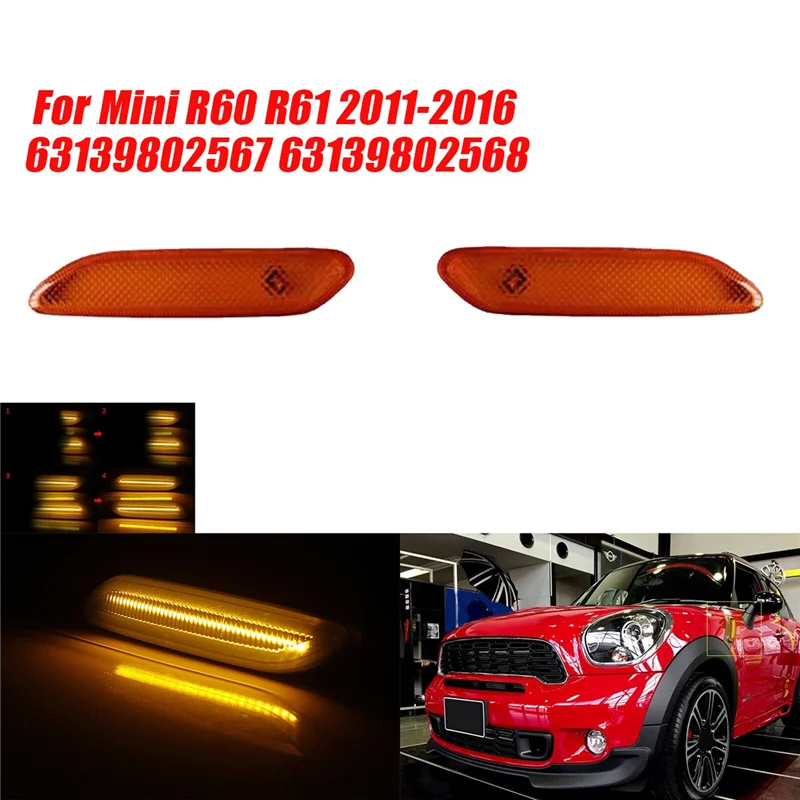 

Compact 1Pair Car Side Fender Turn Signal Lamps Dynamic LED Indicator Light For Mini R60 R61 2011-2016 63139802567 63139802568 P