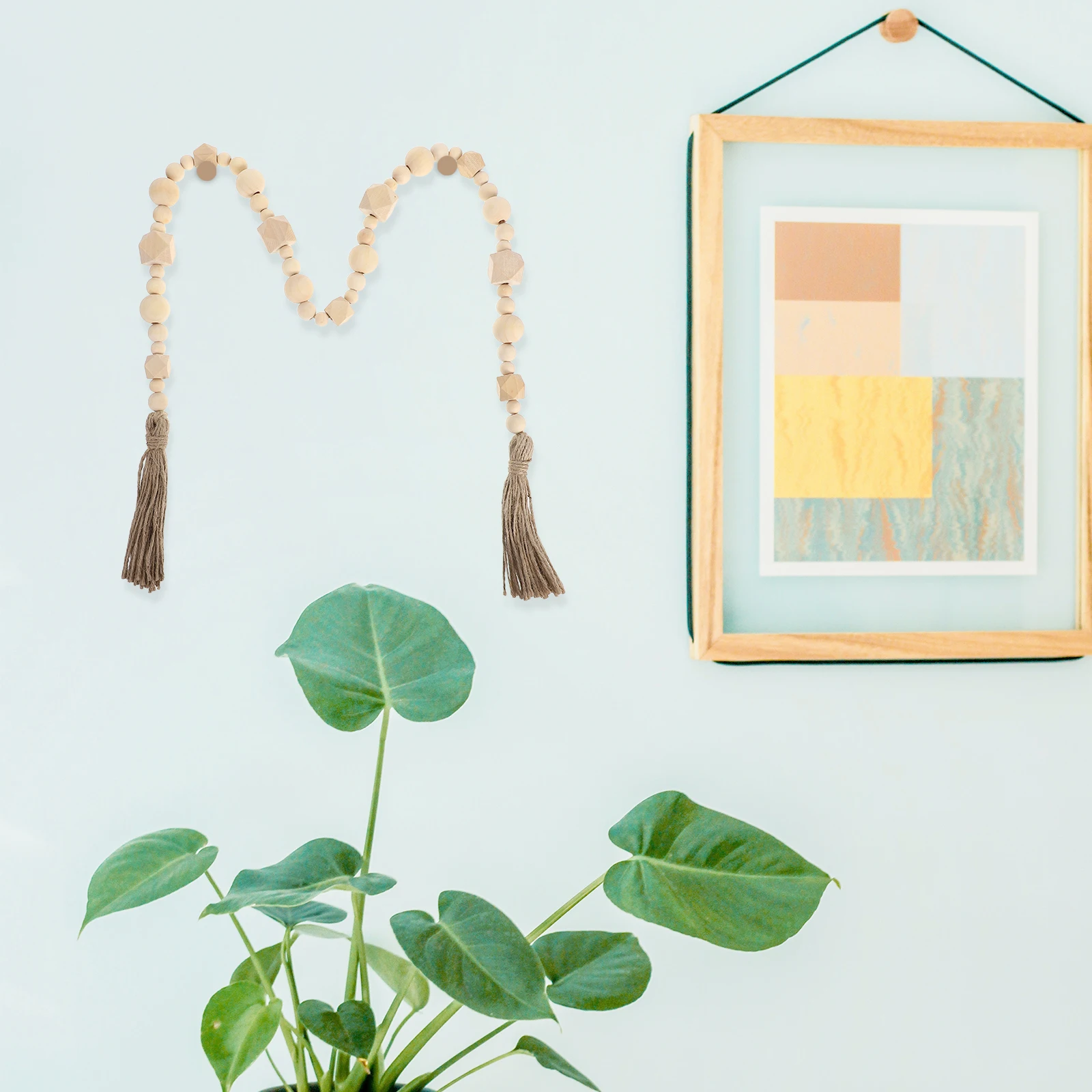 

Wooden Beads Garland Tassel String Decor Home Pendant Wall Hanging Christmas Pastoral Style Eco Friendly Durability