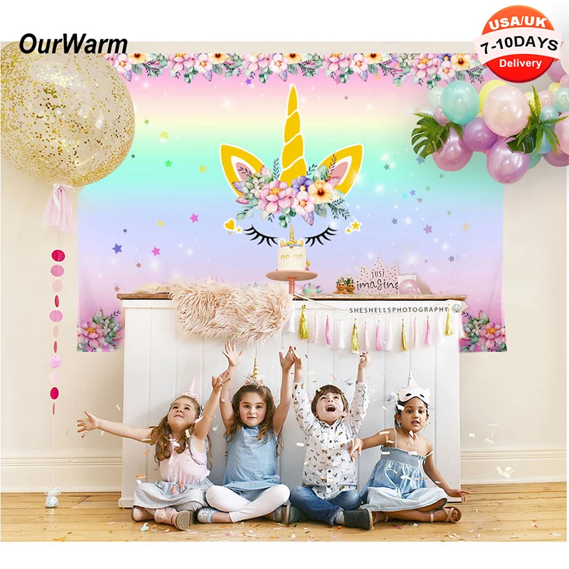 

Ourwarm 2.1x1.5M Unicorn Birthday Baby Shower Party Decoration Backdrop Pink Floral Unicorn Photography Background Photo Booth