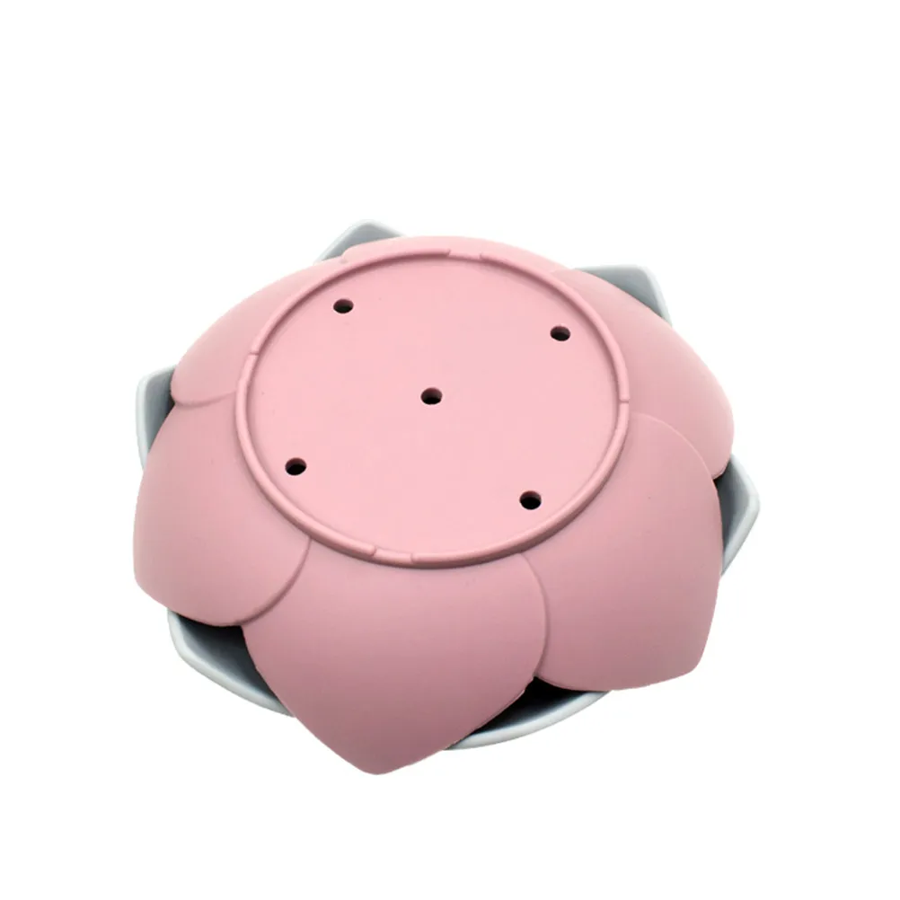 1pc Silicone Petals Shaped Dish Drainable Soap Holder For Bathroom Shower Kitchen Use Creative Flower Design Pink Soap