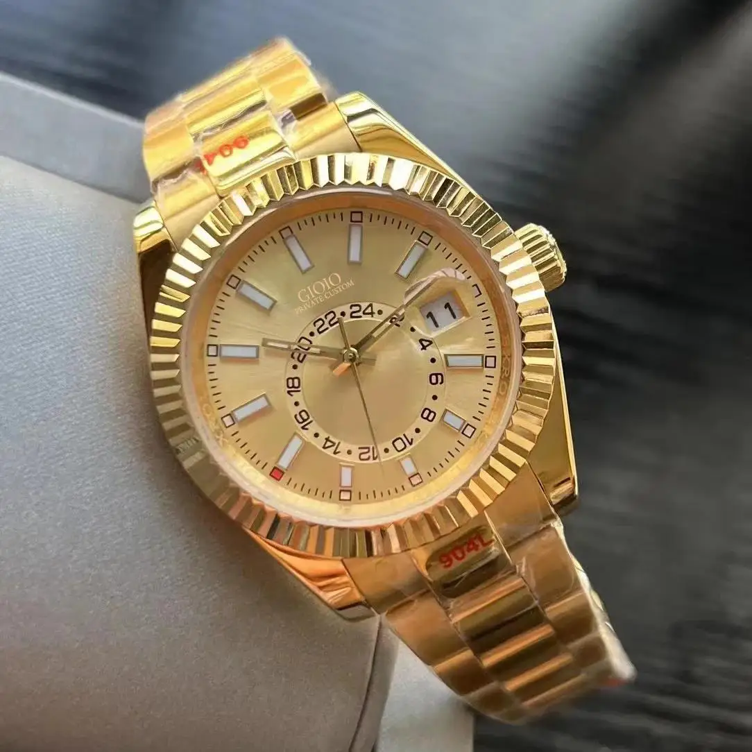 ساعة رجالية فاخرة جديدة أوتوماتيكية ميكانيكية من الفولاذ المقاوم للصدأ باللون الذهبي الأصفر والسماء الزرقاء Dweller 41 ملم