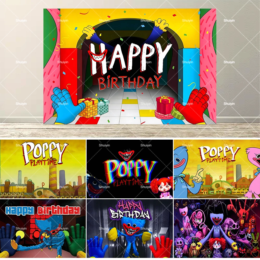 Décorations de fête d'anniversaire pour enfants, bannière de baby shower, accessoires de décoration pour festival d'horreur, cadeau - Thème Hot Game-P&Poppy-Playtimes