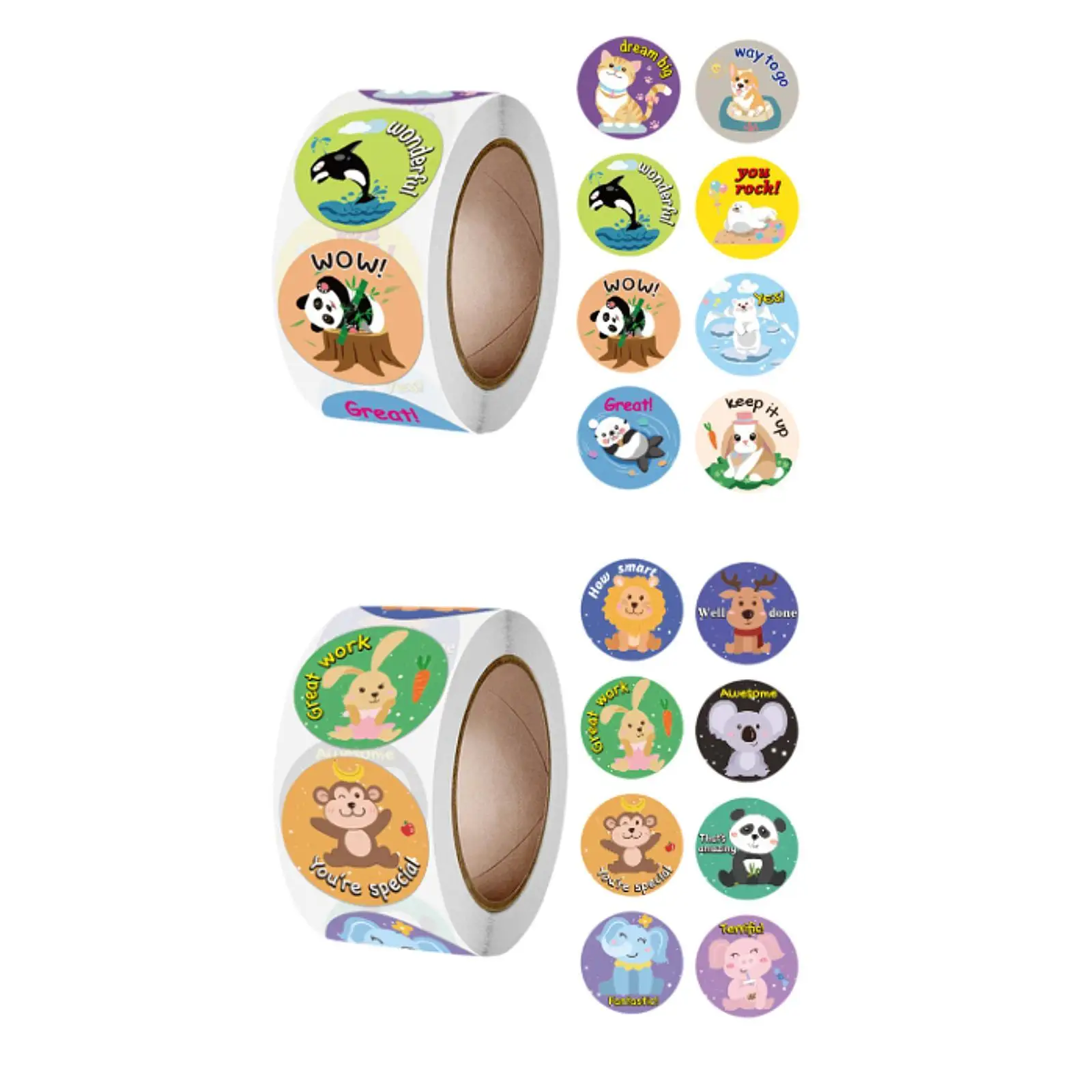 500Pcs Round Animal Stickers Decoration Stickers Birthday Gift Removable 1'' Reward Stickers Stickers Roll for Children Home