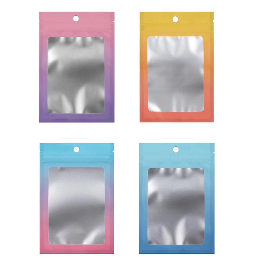 

50pcs Gradient Color Aluminum Foil Bag Ziplock Hang Bags for Jewelry Display Packaging Self Sealing Reusable Mylar Bag Wholesale