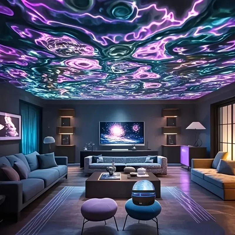 Remote Control Water Ripple Projection Lamp  LED Atmosphere Effect Dimmable Suitable For Bedroom Kids Room Party Decor