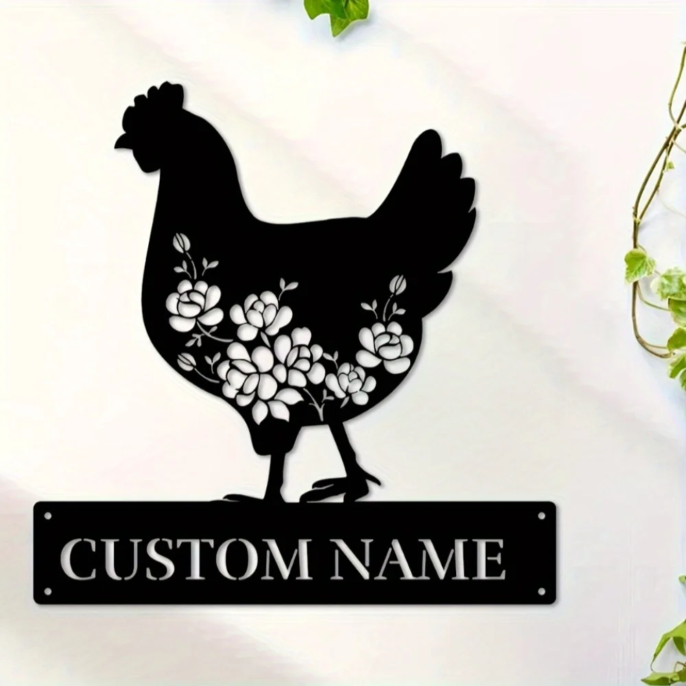 Custom Metal Hen Decoration Dual - Purpose Indoor Outdoor Wall Art Personalized Family Name Present for Him or Her Home Decor